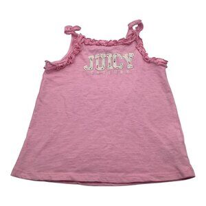 Juicy Couture Girls Shirt Size 8/10 Pink Ruffle Sleeveless Top With Floral Logo